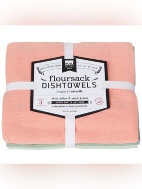 NWT- Now Designs Set of 3 Lint Free 100% Cotton Flour Sack Dishtowels.